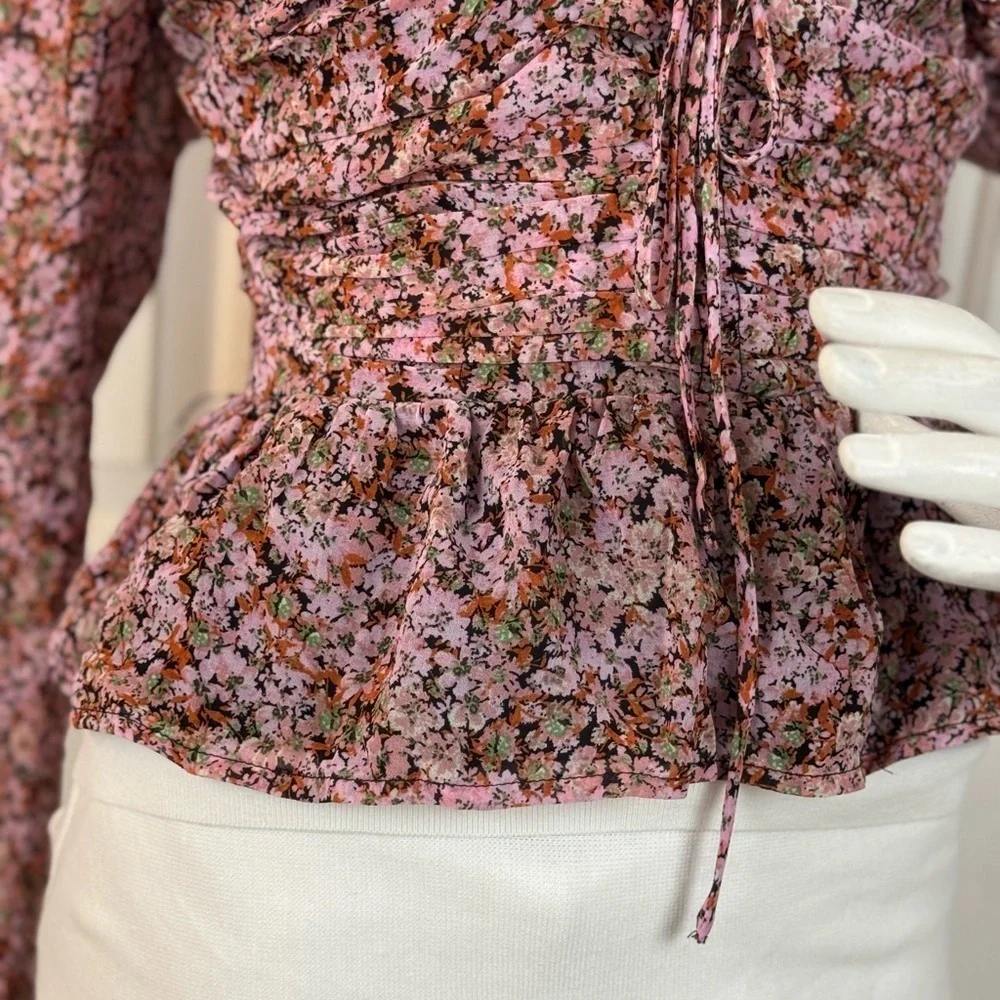 Astr Pink Puff Sleeve Smocked Blouse. C7